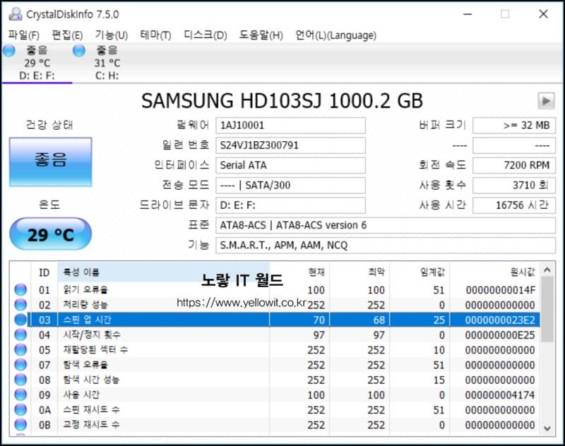 크리스탈 디스크인포 SSD 상태체크 2