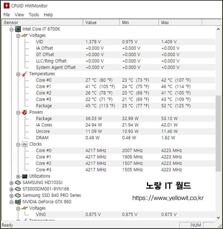 CPUID HWMonitor 영문판 CPU 온도 측정