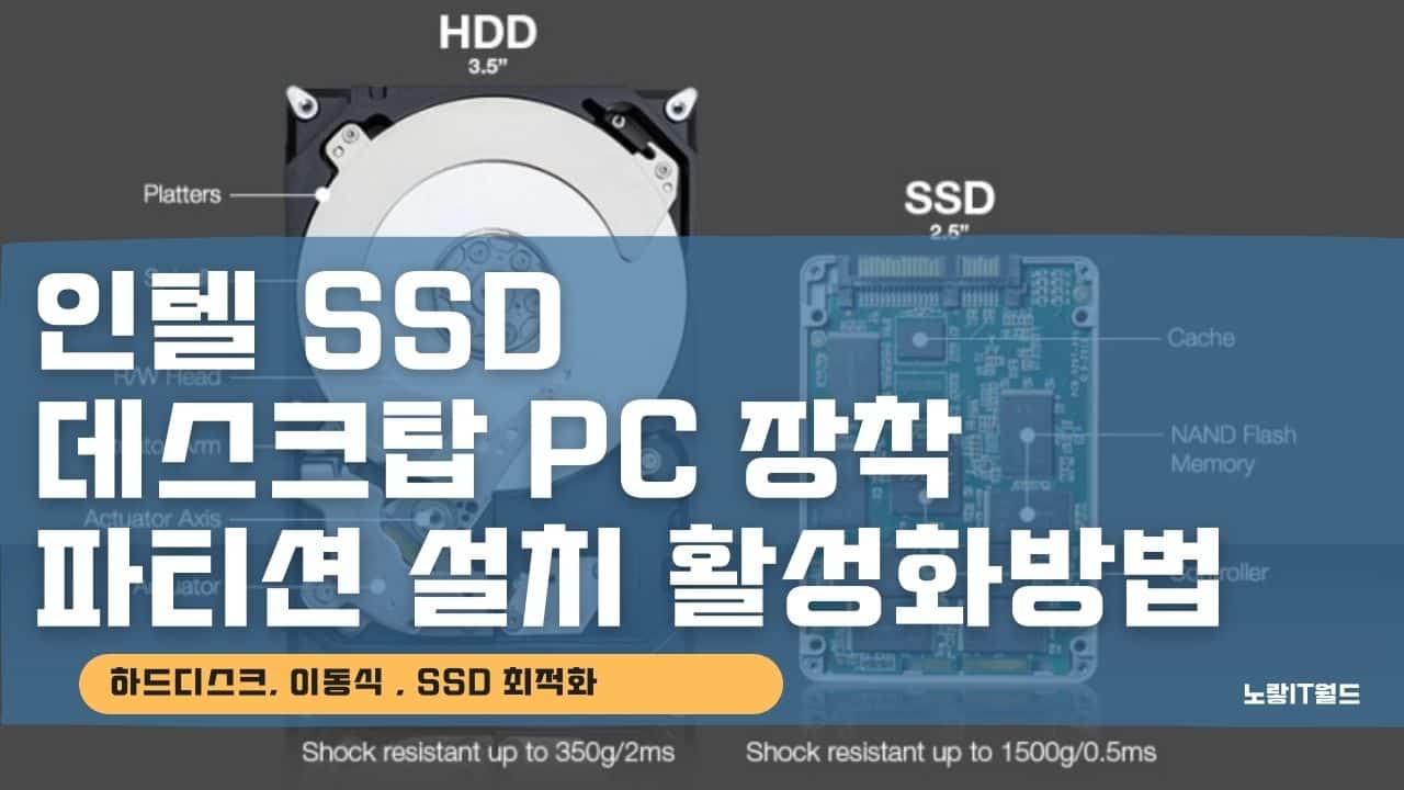 인텔 SSD 데스크탑 PC 장착 파티션 설치 활성화방법