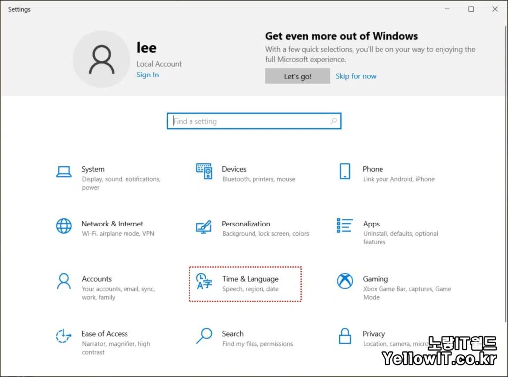 Windows10 Time & Language
