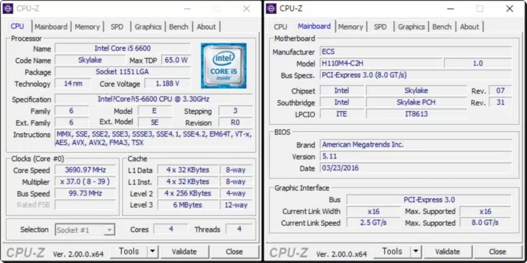 CPU-Z 컴퓨터 부품 CPU 성능확인
