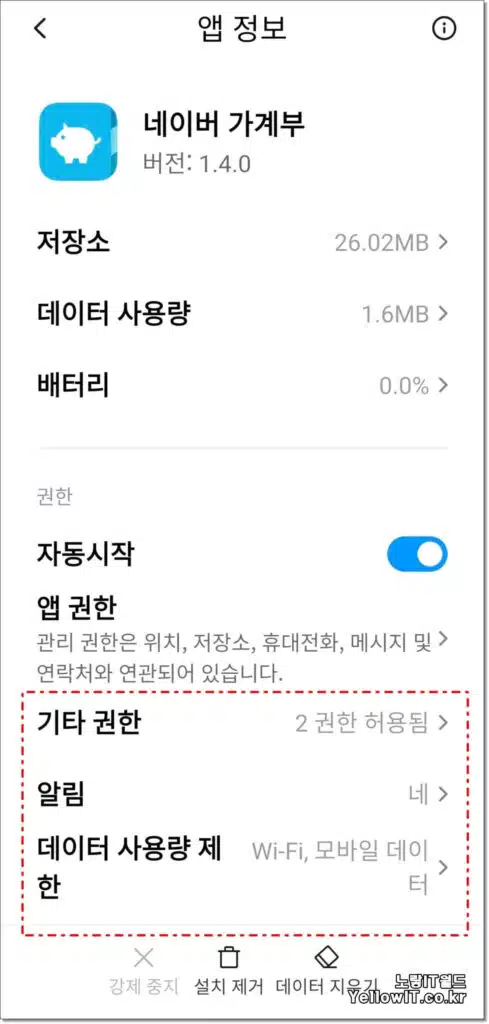 핸드폰 자동동기화 실패 앱 자동시작 권한설정 1